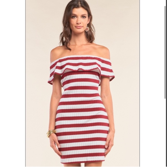 NWT Anthropologie Striped Red White Off Shoulder Dress S and L - Picture 3 of 4